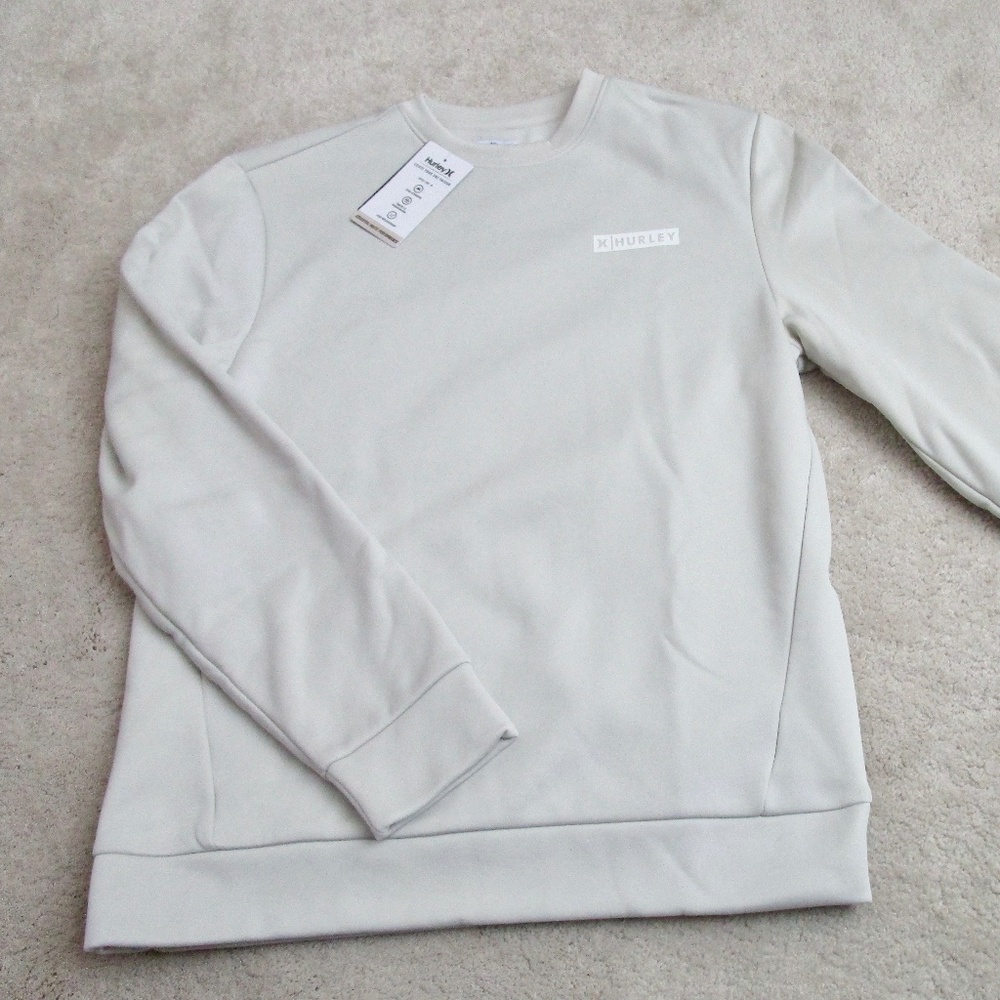 HURLEY Block Logo Mens Crewneck Pullover Sweatshirt Bone Size Small BIN1-0008